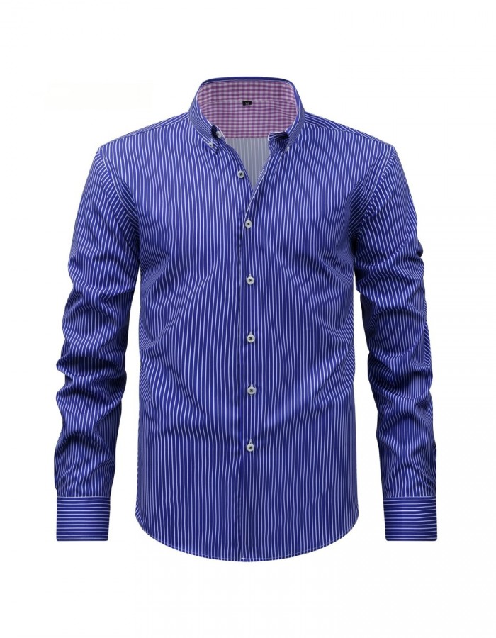 Mens Four-Way Stretch Digital-Print Long-Sleeve Collared Shirt