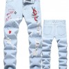 Men's Motorcycle Zipper-Decorated Jeans Slim Fit Ripped