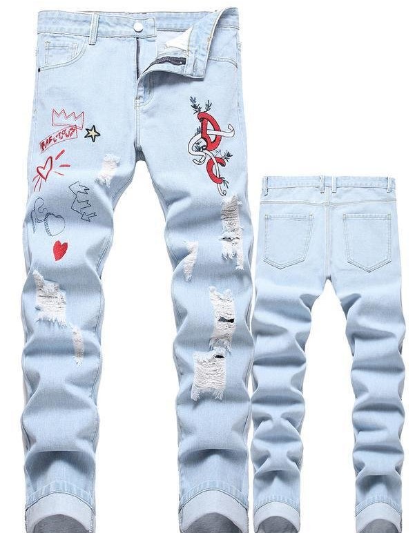 Men's Motorcycle Zipper-Decorated Jeans Slim Fit Ripped