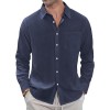 Thin Lapel-collar Linen Long-sleeve Shirt With Pockets