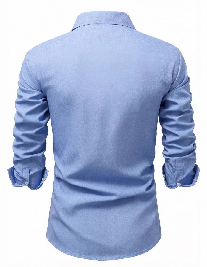 Mens Long-Sleeve Solid-Color Casual Breathable Shirt