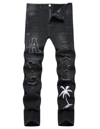 Men's Motorcycle Zipper-Decorated Jeans Slim Fit Ripped