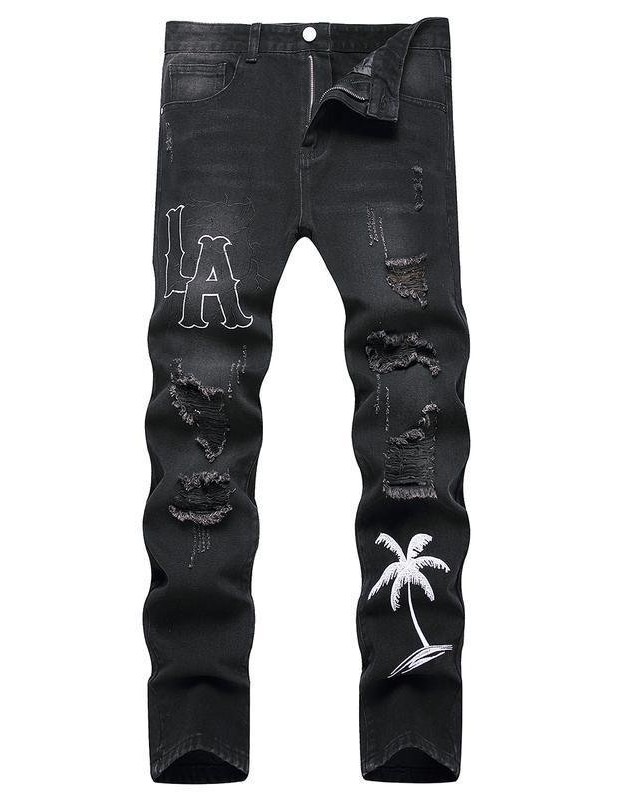 Men's Motorcycle Zipper-Decorated Jeans Slim Fit Ripped