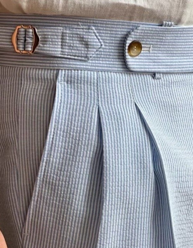 Men's Blue Striped Bubble Chino Trousers