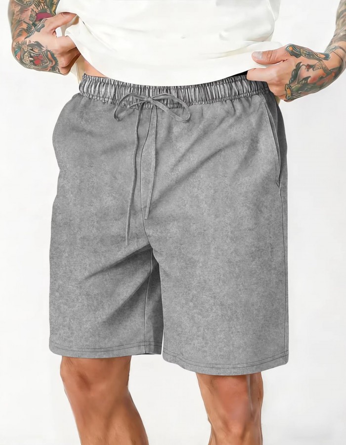 Mens Relaxed-fit Washed-and-distressed Casual Shorts