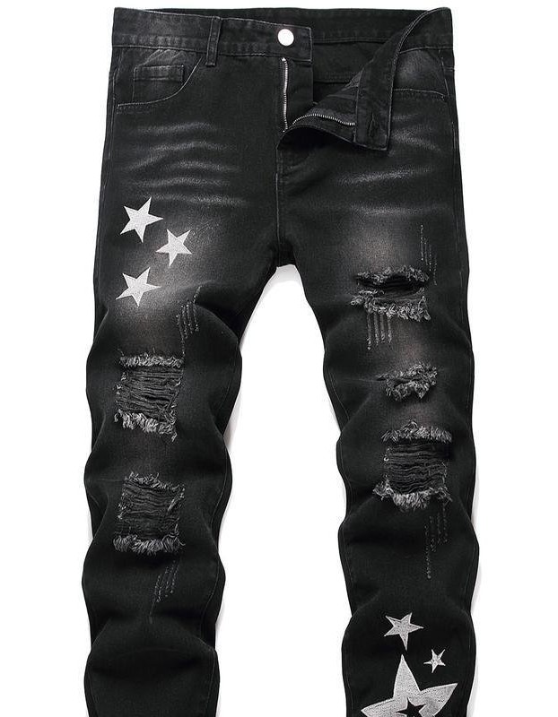 Men's Motorcycle Zipper-Decorated Jeans Slim Fit Ripped