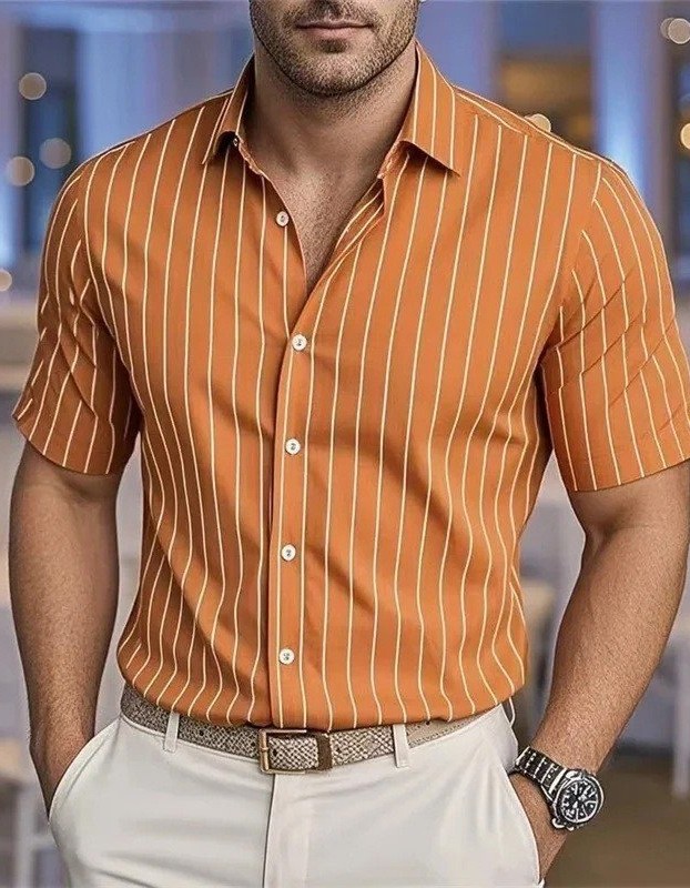 Men's Short-Sleeve Striped Printed Shirt