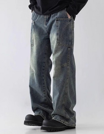 Mens Straight Leg Loose Fit Wide Leg Jeans