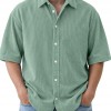 Mens Loose-Fit Solid-Color Corduroy Short-Sleeve Shirt