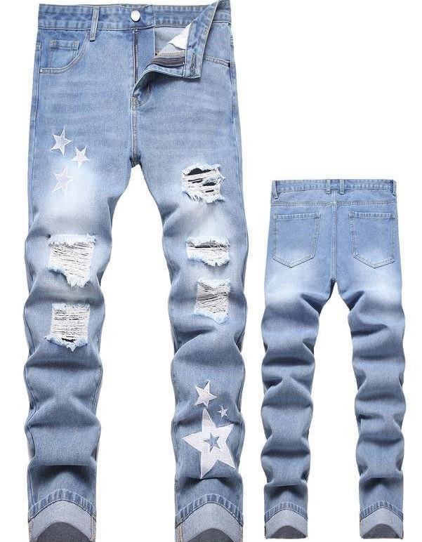 Men's Motorcycle Zipper-Decorated Jeans Slim Fit Ripped