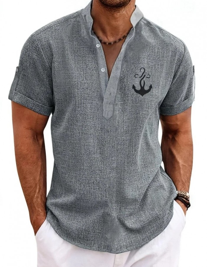 Men's casual suit 3D printed zipper short sleeved polo shirt
