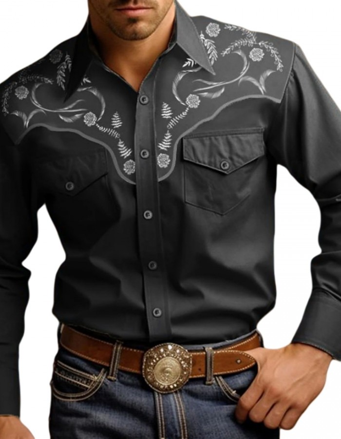 Mens Stylish Western-style Long-sleeve Shirt Top