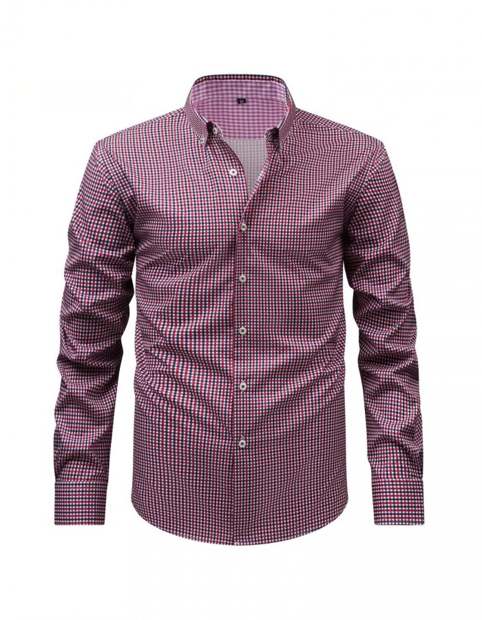 Mens Four-Way Stretch Digital-Print Long-Sleeve Collared Shirt