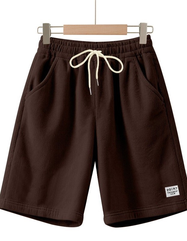 Solid-color Lace-up Loose-fit Straight-leg Mens Shorts For Summer