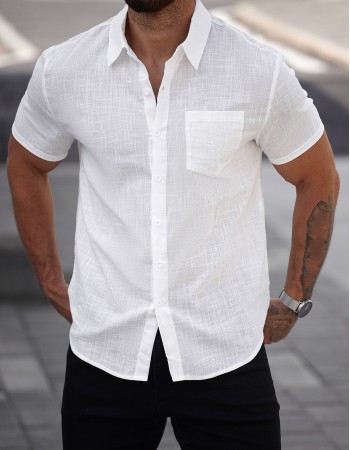 Mens Short-sleeve Cotton Shirt With A Pocket