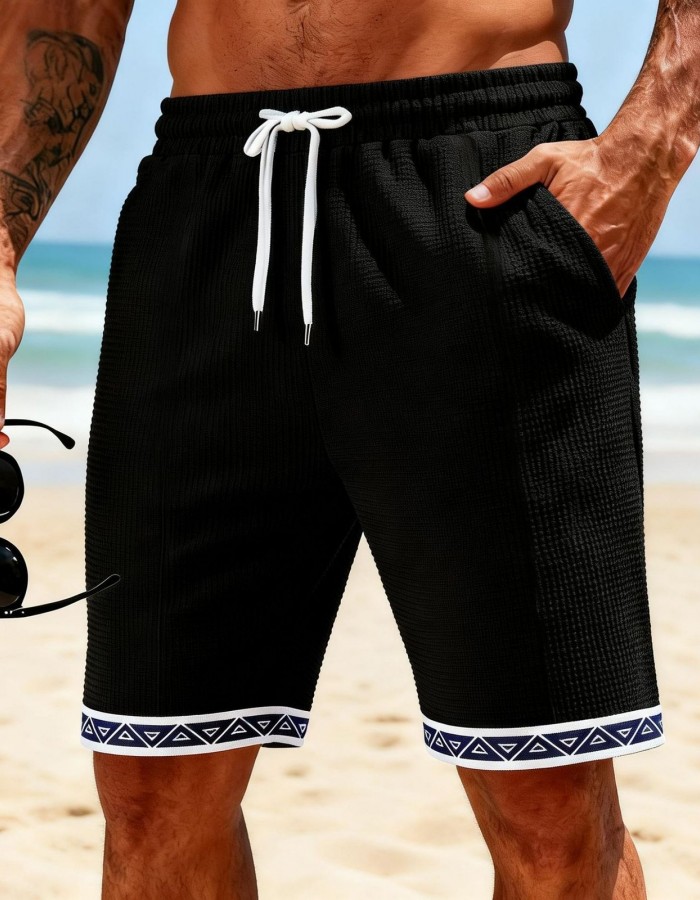 Breathable Patchwork Waffle-Weave Beach Shorts