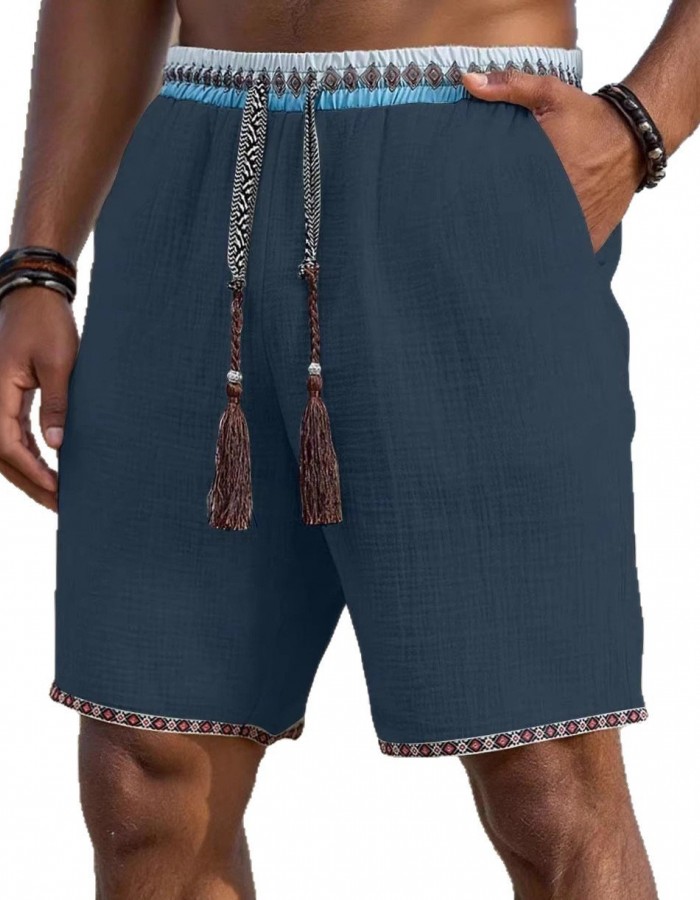 Loose-fitting Breathable Beach Pants With A Trendy Ethnic-style Drawstring Design