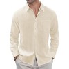 Thin Lapel-collar Linen Long-sleeve Shirt With Pockets