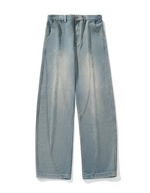 Wide-leg Washed Denim Jeans Mens Loose Casual Pants