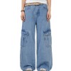 Ocean Blue Workwear Denim Jeans With Multiple Pockets Retro Style