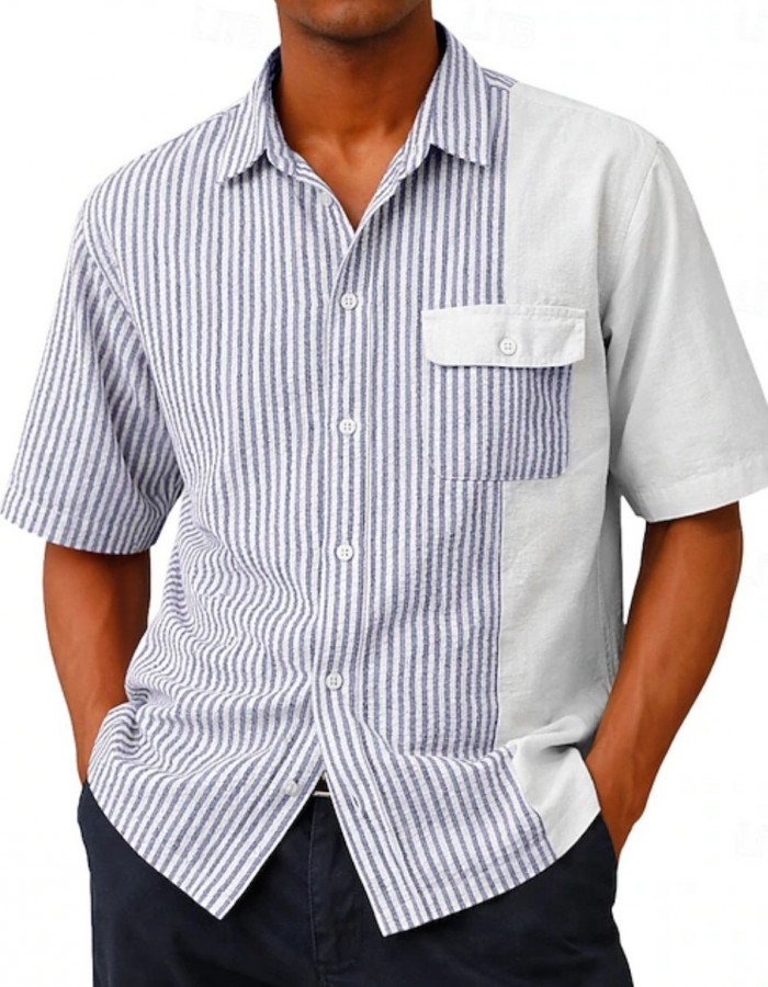 Lightweight Breathable Striped Short-Sleeve Shirt For Men