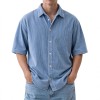 Mens Loose-Fit Solid-Color Corduroy Short-Sleeve Shirt
