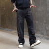 Men's High Street Washed Straight Full Diamond Design Jeans
