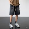 Men's Light-Colored Star-Print Raw-Hem Drawstring Cropped Denim Shorts