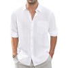Thin Lapel-collar Linen Long-sleeve Shirt With Pockets