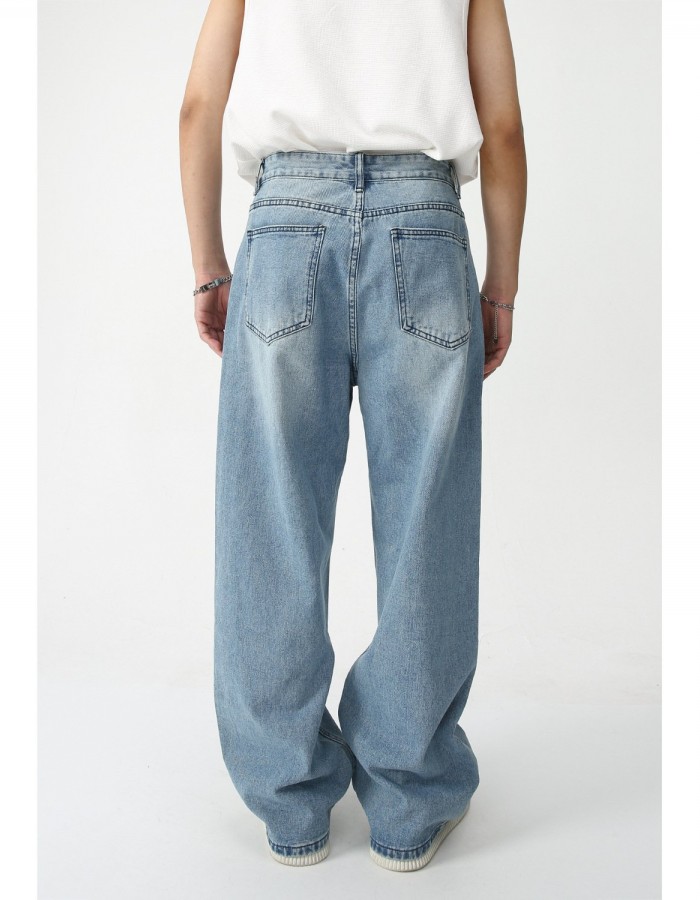 New Loose Wide-leg Mopping Jeans Personalized Digital Printing