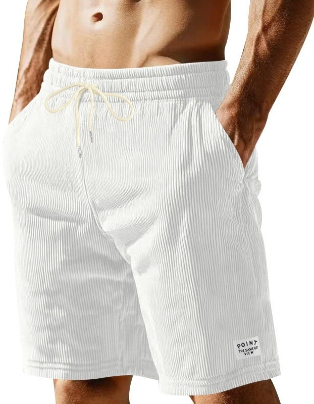 Solid-color Lace-up Loose-fit Straight-leg Mens Shorts For Summer