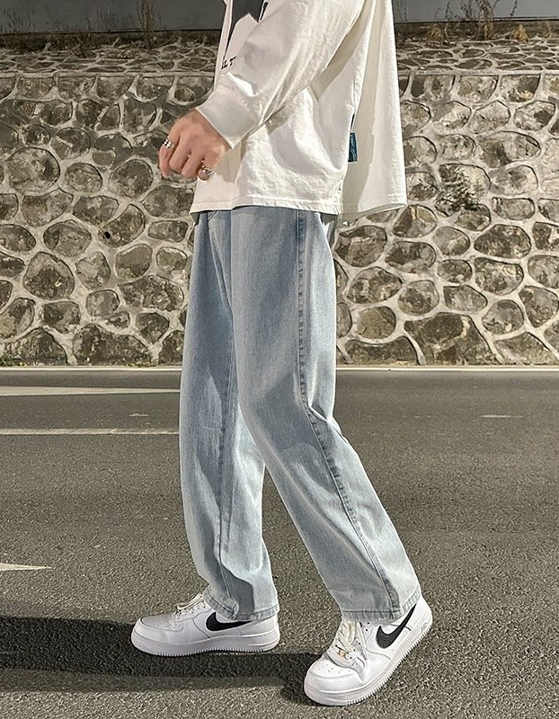Smoke Gray Men's Loose Wide-leg Straight Jeans
