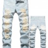 Men's Motorcycle Zipper-Decorated Jeans Slim Fit Ripped