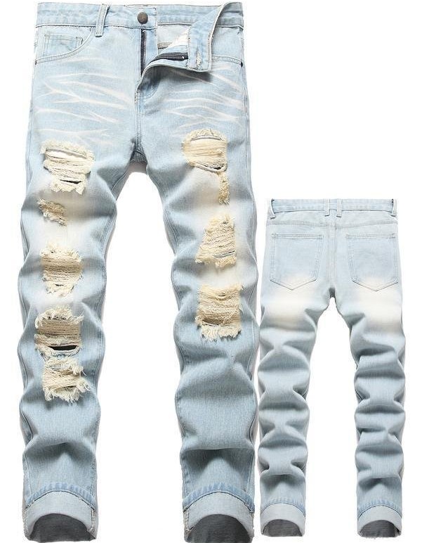 Men's Motorcycle Zipper-Decorated Jeans Slim Fit Ripped