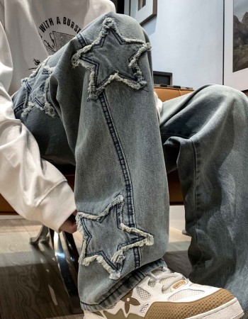 Mens Flared Loose High-Street Straight-Leg Pants