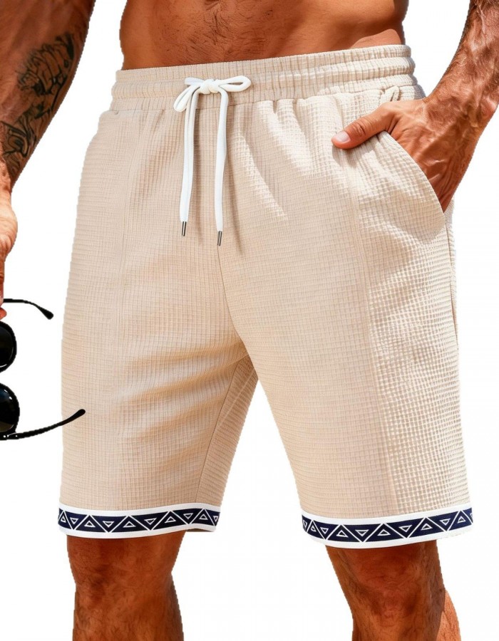 Breathable Patchwork Waffle-Weave Beach Shorts