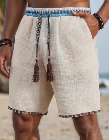 Loose-fitting Breathable Beach Pants With A Trendy Ethnic-style Drawstring Design