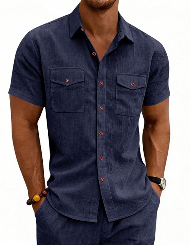 Men's Casual Loose-fit Workwear Short-Sleeve Lapel Shirt
