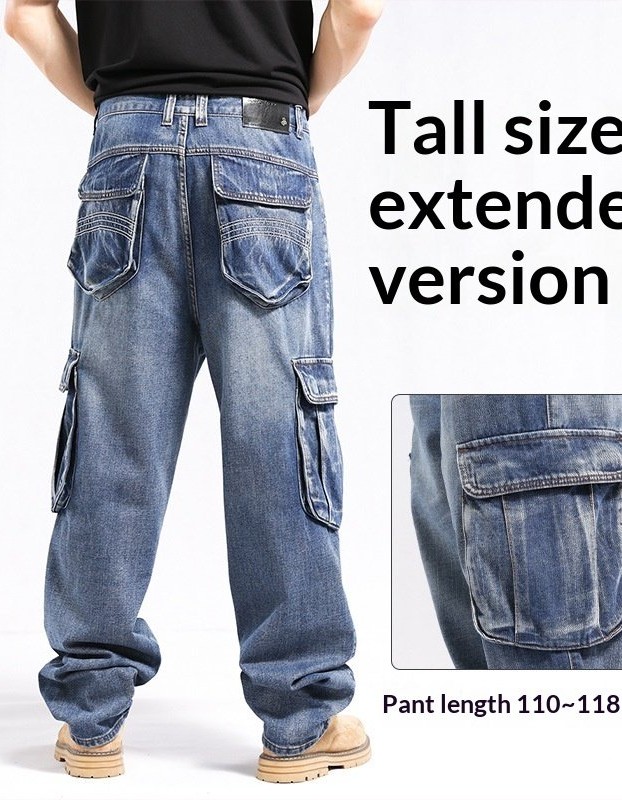 Tall Plus-size Stylish Wide-leg Jeans With Multiple Pockets