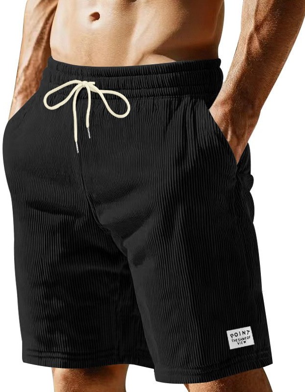 Solid-color Lace-up Loose-fit Straight-leg Mens Shorts For Summer