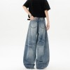 Retro Blue Denim Mens Loose Wide-leg Pants