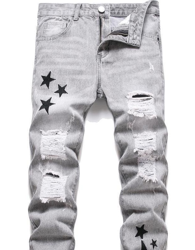 Men's Motorcycle Zipper-Decorated Jeans Slim Fit Ripped