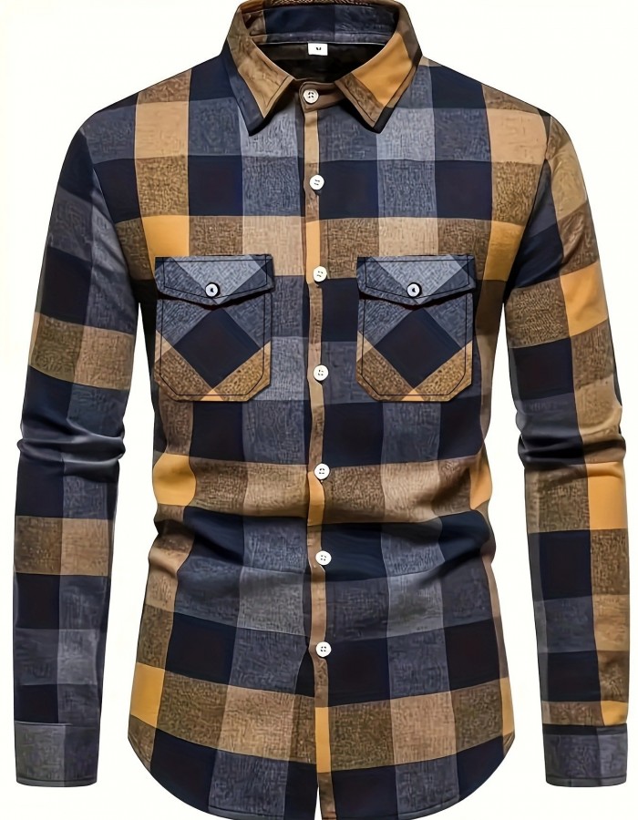 Mens Stylish Long-Sleeve Lapel Shirt
