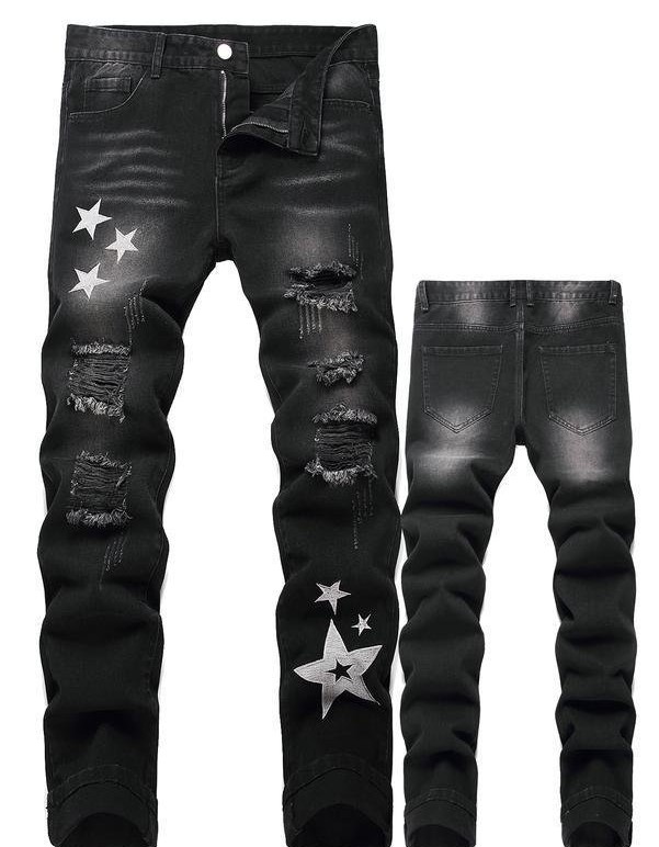 Men's Motorcycle Zipper-Decorated Jeans Slim Fit Ripped
