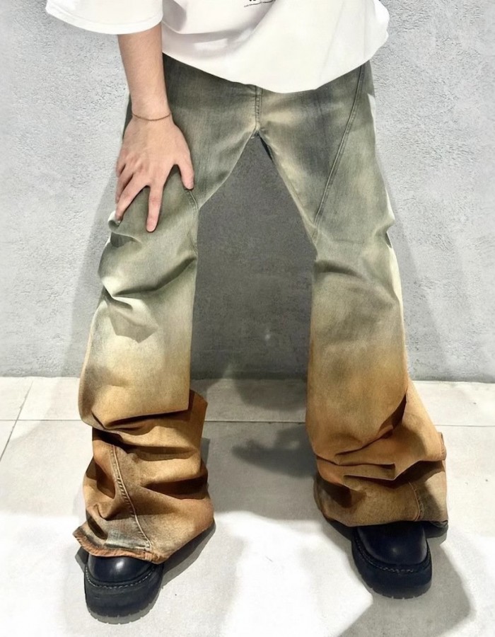 Men's Gradient Trousers Wide Leg Distressed Casual Jeans