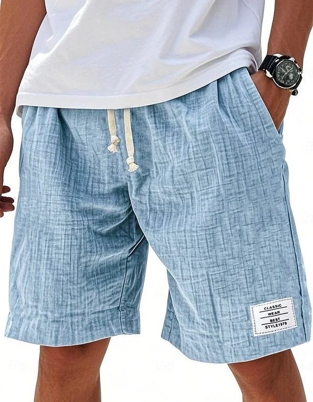 Fashionable Drawstring Textured Solid-Colored Shorts Beach Pants