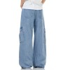 Ocean Blue Workwear Denim Jeans With Multiple Pockets Retro Style