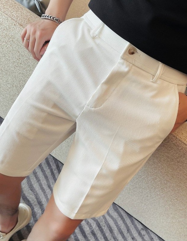 Men's Slim-Fit Striped Solid-Color Fashion Suit Shorts