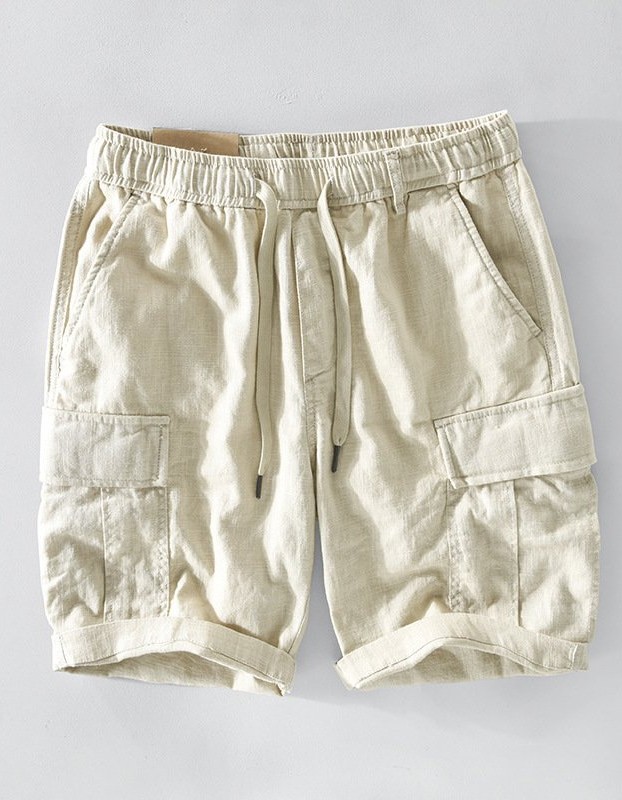 Mens Casual Linen Shorts With Pocket Drawstring