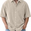 Mens Loose-Fit Solid-Color Corduroy Short-Sleeve Shirt